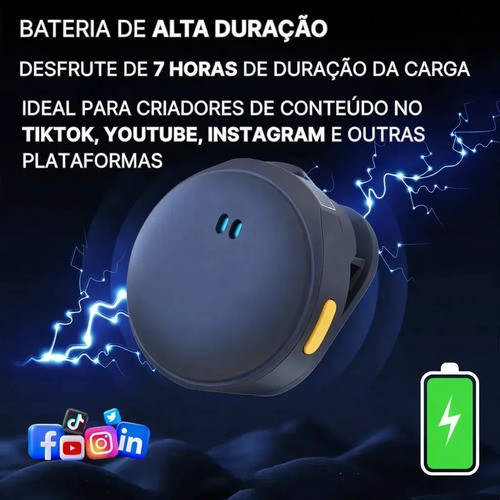 Microfone Lapela Mymotors Preto Sem Fio Tipo C