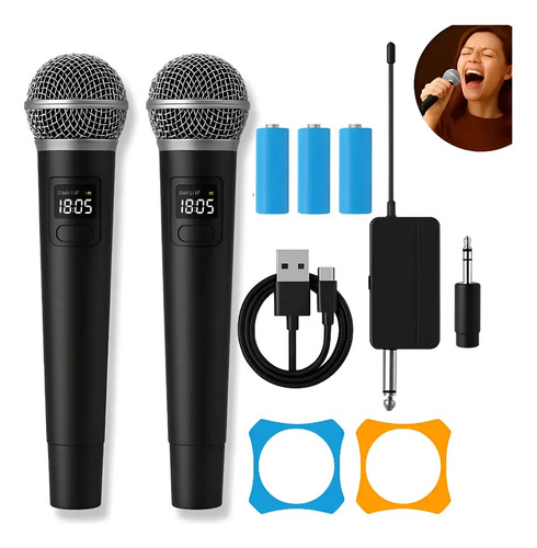 Microfone Sem Fio Duplo UHF Profissional Preto Recarregável Led Karaokê Palestras Shows Igrejas Apresentações Mzcell