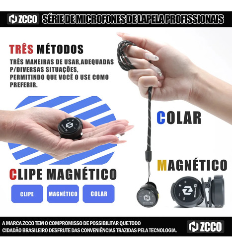 Microfone Sem Fio Zcco J6 Duplo Lapela Anti Ruido 2interface Preto