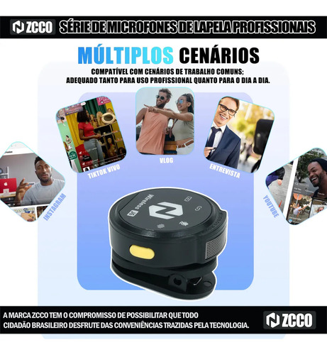 Microfone Sem Fio Zcco J6 Duplo Lapela Anti Ruido 2interface Preto