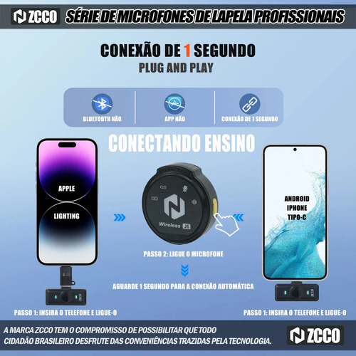 Microfone Sem Fio Zcco J6 Duplo Lapela Anti Ruido 2interface Preto