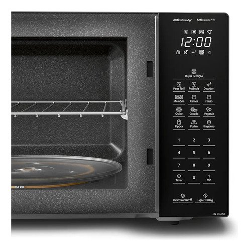 Microondas Panasonic Nn-st66nbru Black Glass 34L Dupla Refeição