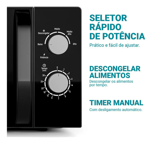 Microondas Philco 20l Preto Mecânico Limpa Fácil PMO23M