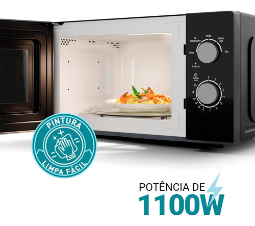 Microondas Philco 20l Preto Mecânico Limpa Fácil PMO23M