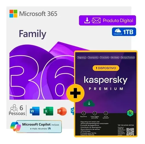 Microsoft 3 6 5 family 1 ano kaspersky premium imediato