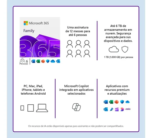 Microsoft 3 6 5 Family Assinatura 1 Ano (entrega Imediata)