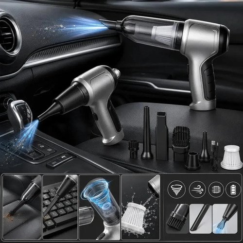 Mini Aspirador De Pó Portátil Recarregável Chrome Technology Soprador Usb Automotivo 3em1 Sem Fio Premium Vácuo Limpeza Carro Multifuncional Casa