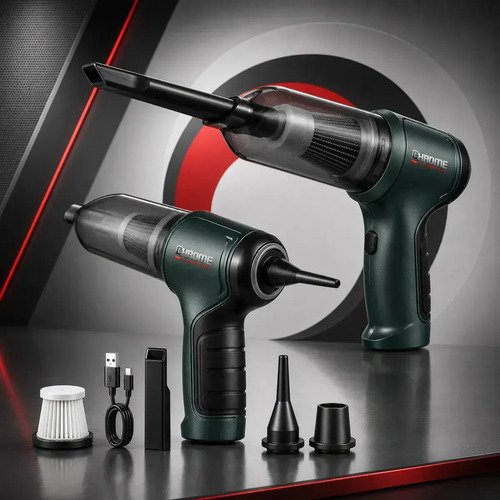 Mini Aspirador De Pó Portátil Recarregável Chrome Technology Soprador Usb Automotivo 3em1 Sem Fio Premium Vácuo Limpeza Carro Multifuncional Casa