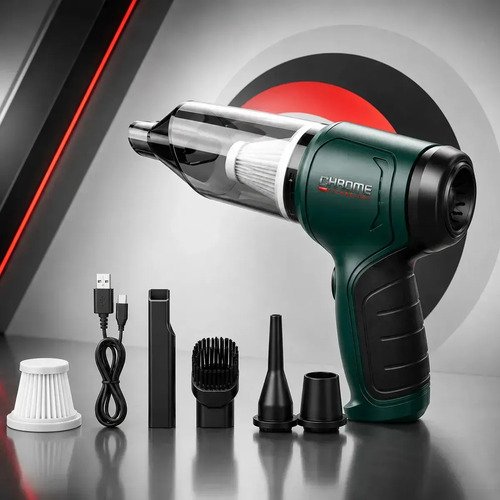Mini Aspirador De Pó Portátil Recarregável Chrome Technology Soprador Usb Automotivo 3em1 Sem Fio Premium Vácuo Limpeza Carro Multifuncional Casa