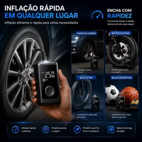 Mini Compressor Ar Calibrador Encher Pneu Portátil Digital
