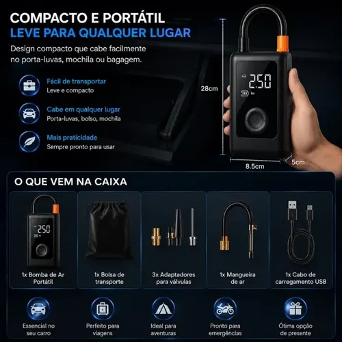 Mini Compressor Ar Calibrador Encher Pneu Portátil Digital