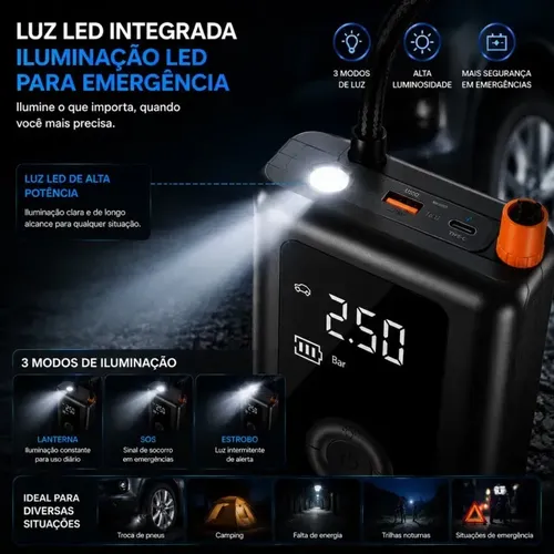Mini Compressor Ar Calibrador Encher Pneu Portátil Digital