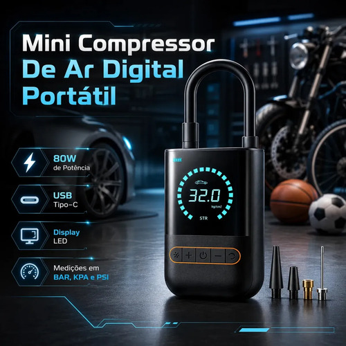Mini compressor de ar digital para pneus carro moto bike 150