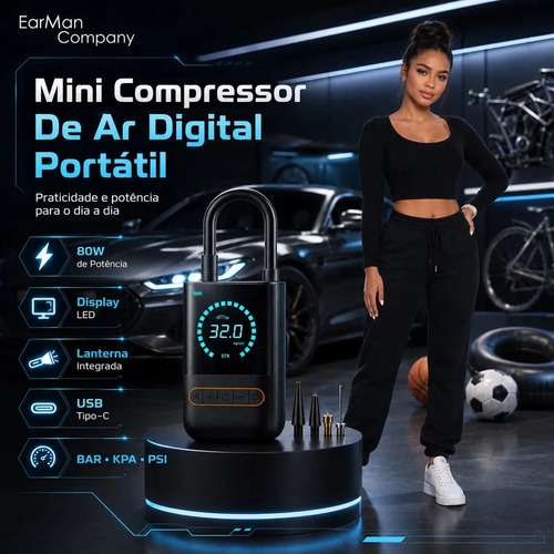Mini Compressor De Ar Digital Para Pneus Carro Moto Bike 150psi Recarregável 4000mah