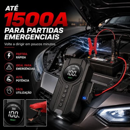 Mini Compressor De Ar Portátil 150 PSI Com Auxiliar De Partida 1500A Inflador Digital Sem Fio Power Bank Lanterna LED Para Carro Moto Bicicleta Bola Emergência Recarregável MidiaFone