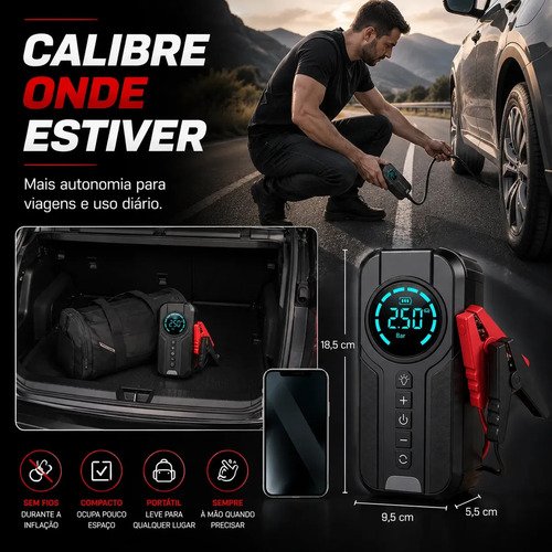 Mini Compressor De Ar Portátil 150 PSI Com Auxiliar De Partida 1500A Inflador Digital Sem Fio Power Bank Lanterna LED Para Carro Moto Bicicleta Bola Emergência Recarregável MidiaFone