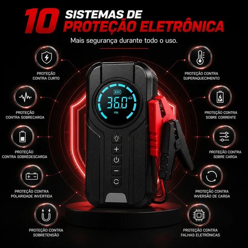 Mini Compressor De Ar Portátil 150 PSI Com Auxiliar De Partida 1500A Inflador Digital Sem Fio Power Bank Lanterna LED Para Carro Moto Bicicleta Bola Emergência Recarregável MidiaFone