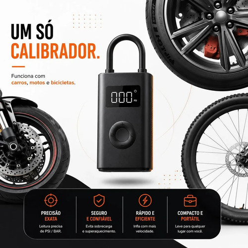 Mini Compressor Digital Hold On Bomba De Encher Pneus Portátil Para Carro Bicicleta Motocicletas Cor Preto Com Calibrador