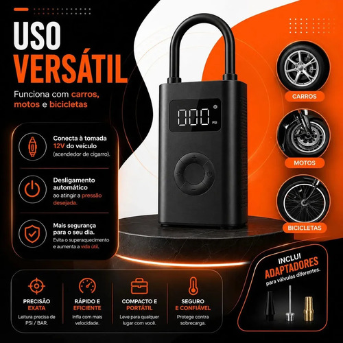 Mini Compressor Digital Hold On Bomba De Encher Pneus Portátil Para Carro Bicicleta Motocicletas Cor Preto Com Calibrador