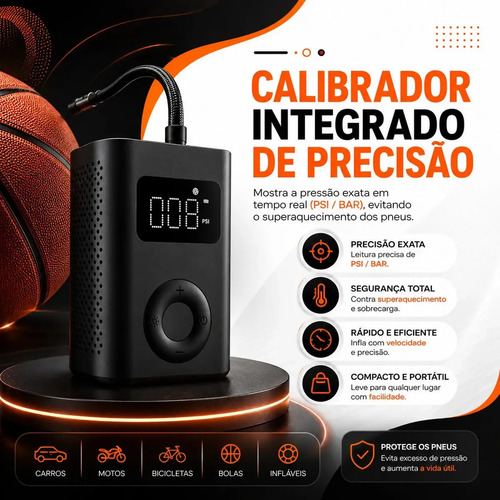 Mini Compressor Digital Hold On Bomba De Encher Pneus Portátil Para Carro Bicicleta Motocicletas Cor Preto Com Calibrador