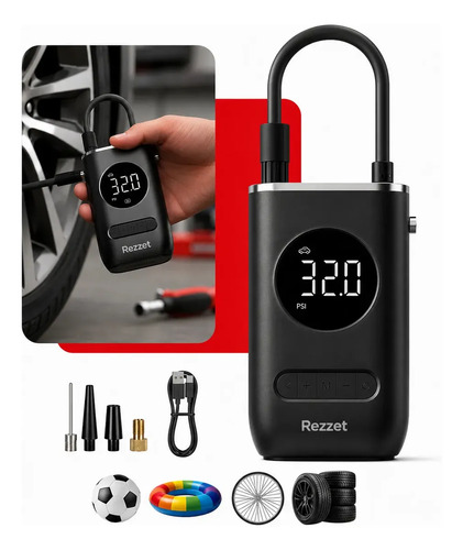 Mini compressor digital portatil rezzet para carro moto e bi 1