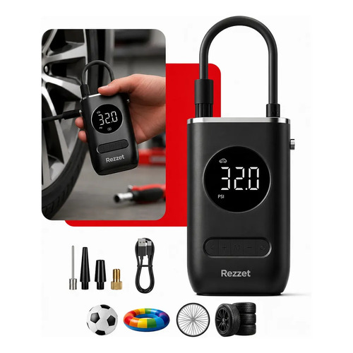 Mini compressor digital portatil rezzet para carro moto e bi 1