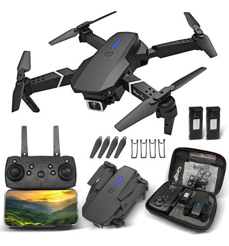 Mini drone e88 pro com camera dupla wifi com case 2 baterias