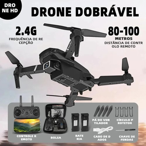 Mini Drone E88 Pro Com Câmera Dupla Wifi Com Case 2 Baterias + Ligenai Jozy Mini Controle Remoto Drone 2.4 Ghz