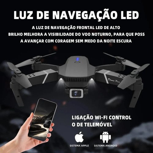 Mini Drone E88 Pro Com Câmera Dupla Wifi Com Case 2 Baterias + Ligenai Jozy Mini Controle Remoto Drone 2.4 Ghz