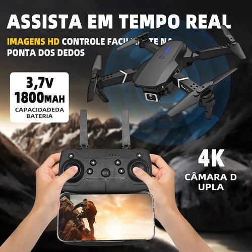 Mini Drone E88 Pro Com Câmera Dupla Wifi Com Case 2 Baterias + Ligenai Jozy Mini Controle Remoto Drone 2.4 Ghz
