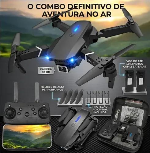 Mini drone e88 pro dobravel camera hd 4k com 2 baterias
