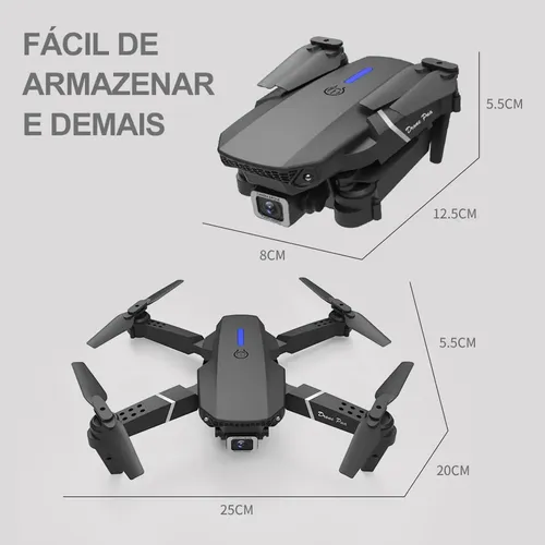 Mini Drone E88 Pro Dobrável Câmera Hd 4k Com 2 Baterias