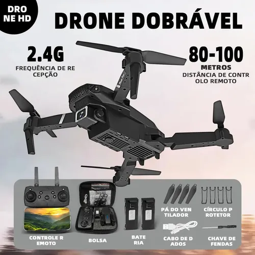 Mini Drone E88 Pro Dobrável Câmera Hd 4k Com 2 Baterias