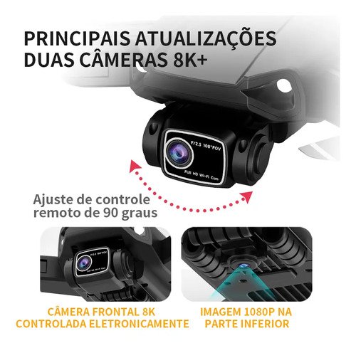 Mini drone L900 PRO SE com dual câmera 8K preto 5GHz 2 baterias Motor sem escova profissional