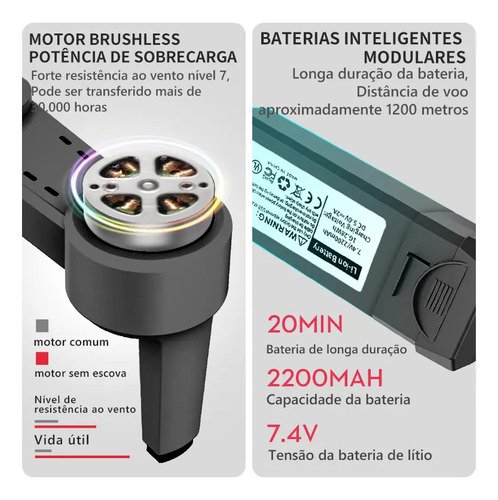 Mini drone L900 PRO SE com dual câmera 8K preto 5GHz 2 baterias Motor sem escova profissional