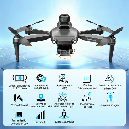 Mini Drone SJRC L600 Pro Max 8K com Câmera e 2 Baterias