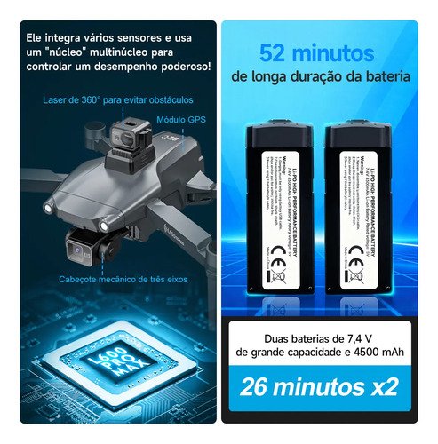 Mini Drone SJRC L600 Pro Max 8K com Câmera e 2 Baterias