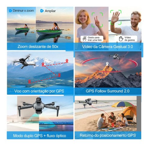 Mini Drone SJRC L600 Pro Max 8K com Câmera e 2 Baterias