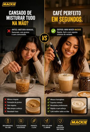 Mini Mixer Elétrico Portátil Misturador De Bebidas Café Leite Cappuccino Whey Protein Shake Ovos Espumador Batedor Fouet Inox Compacto Cozinha Drinks Mackie Ferramentas