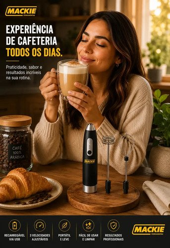Mini Mixer Elétrico Portátil Misturador De Bebidas Café Leite Cappuccino Whey Protein Shake Ovos Espumador Batedor Fouet Inox Compacto Cozinha Drinks Mackie Ferramentas