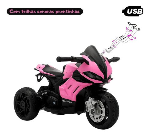 Mini Moto Elétrica Infantil Brinq Kids Rosa 6V Com Luzes E Buzina