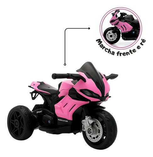 Mini Moto Elétrica Infantil Brinq Kids Rosa 6V Com Luzes E Buzina