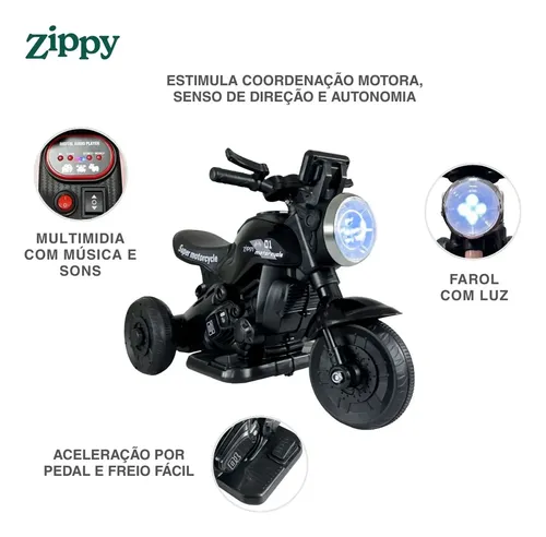 Mini Moto Elétrica Infantil First Custom Preto Zippy Toys