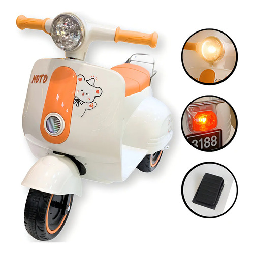 Mini Moto Motoneta Elétrica Infantil Classic 6v Avespa Bege Rosa Unitoys