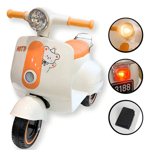 Mini Moto Motoneta Elétrica Infantil Classic 6v Avespa Bege Rosa Unitoys