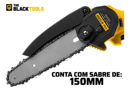 Mini Moto Serra Elétrica A Bateria 21v Recarregável Profissional Bts-200 The Black Tools