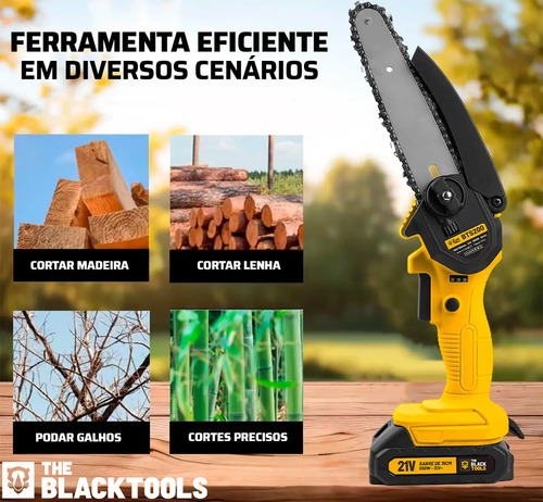 Mini Moto Serra Elétrica A Bateria 21v Recarregável Profissional Bts-200 The Black Tools
