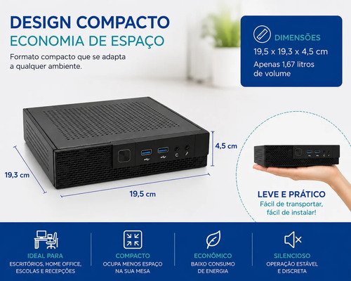 Mini Pc Computador Compacto Intel I5 8gb Ssd 256gb Wi-fi