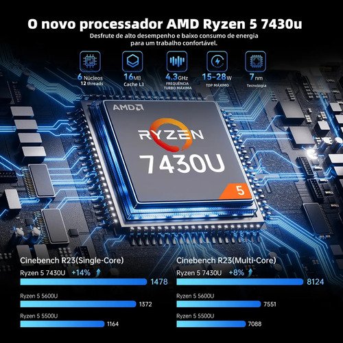 Mini PC Kamrui E3b Amd Ryzen 5 7430u 16 GB de RAM 512 GB SSD Wi-Fi 6 Windows 11 pro