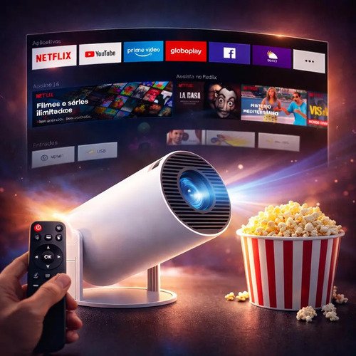Mini projetor vlx hy300 led android 110 com wi fi 5g e bluet